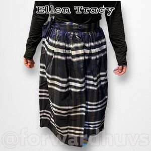 Vintage Ellen Tracy Blue Plaid Silk Taffeta Wrap Skirt Size 13